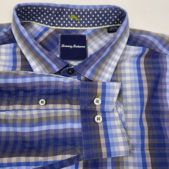 Tommy Bahama Shirt‎ Mens XLT Blue Check Stripe Cotton Long Sleeve Button Up - Picture 1 of 7